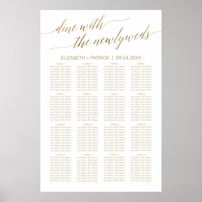 Elegante Gold Calligraphy Seating Chart Poster (Vorne)