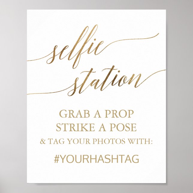 Elegante Gold Calligraphy Selfie Station - Zeichen Poster (Vorne)