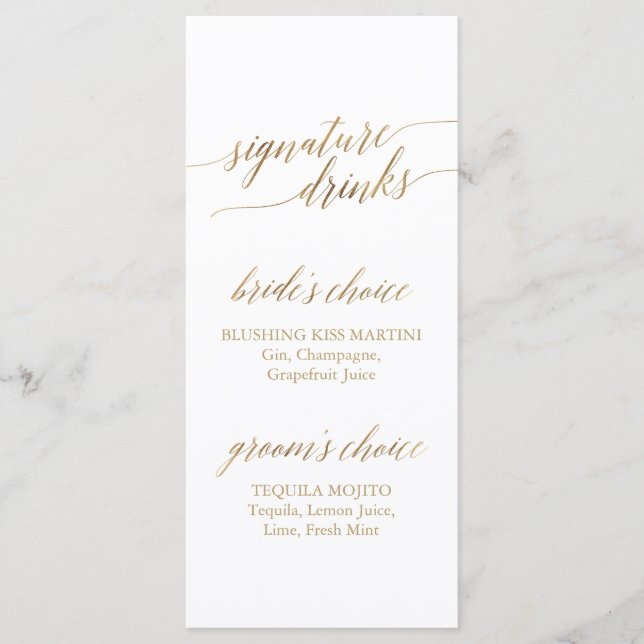 Elegante Gold Calligraphy Signature Drinks Menükarte (Vorderseite)