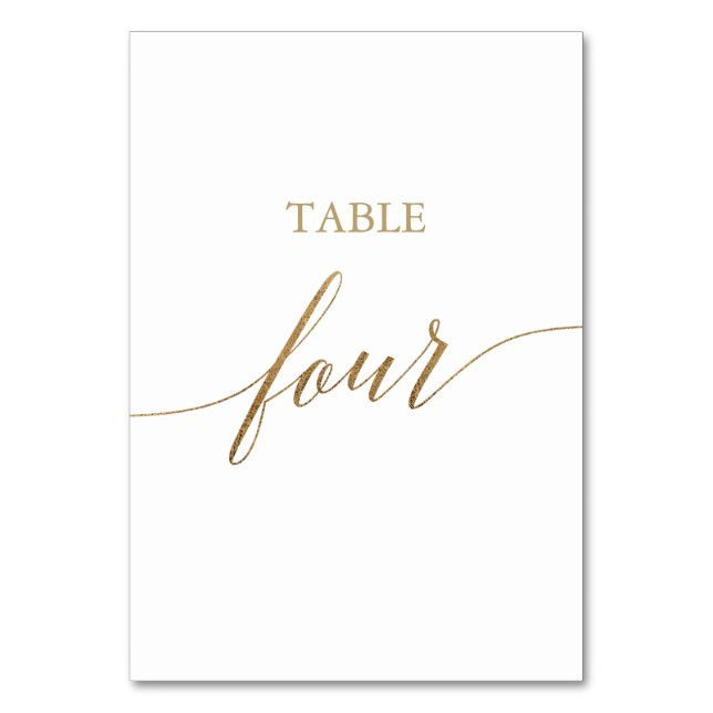Elegante Gold Calligraphy Table Vier Tischnummern (Vorderseite)