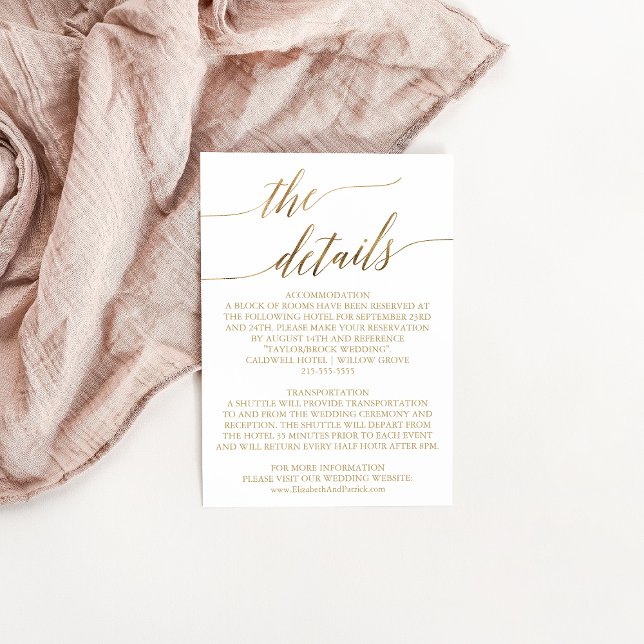 Elegante Gold Calligraphy Wedding Details Card Begleitkarte (Von Creator hochgeladen)