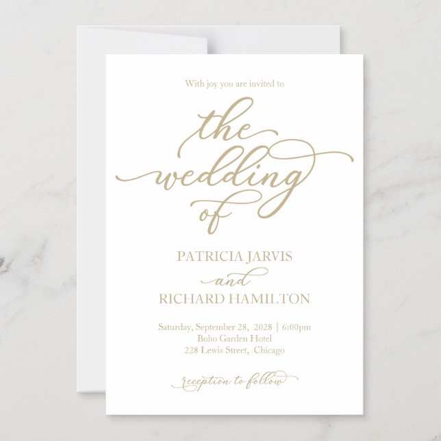 Elegante Gold Calligraphy Wedding Einladung (Vorderseite)