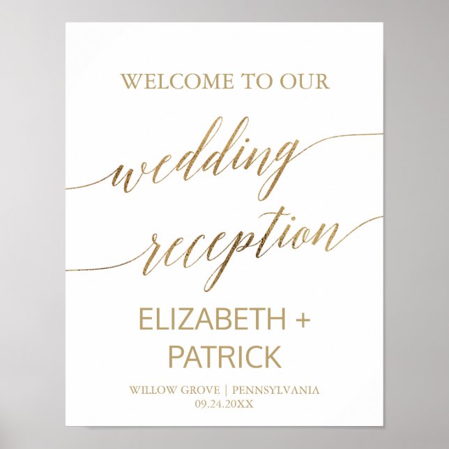 Elegante Gold Calligraphy Wedding Empfang Poster (Vorne)