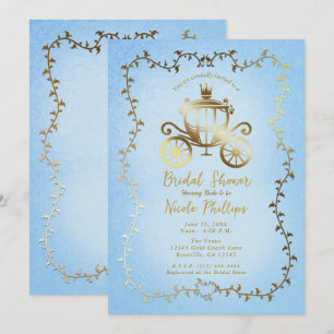 Elegante Gold Carriage Blue Storybook Bridal Einladung