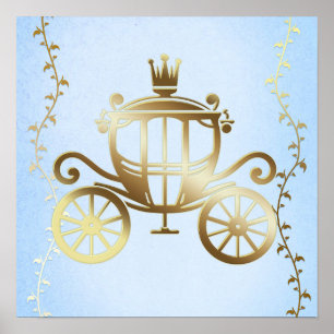 Elegante Gold Carriage Blue Storybook Princess Poster