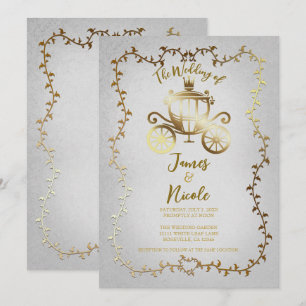 Elegante Gold Carriage White Storybook Hochzeit Einladung