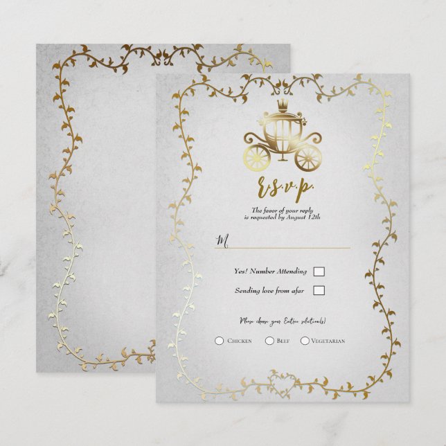 Elegante Gold Carriage White Storybook Wedding RSV Einladung (Vorne/Hinten)