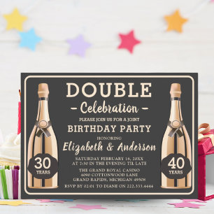 Elegante Gold Champagne Double Birthday Party Einladung