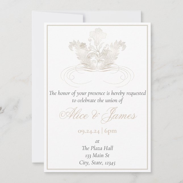 Elegante Gold Champagne Einladung zur Hochzeit (Vorderseite)