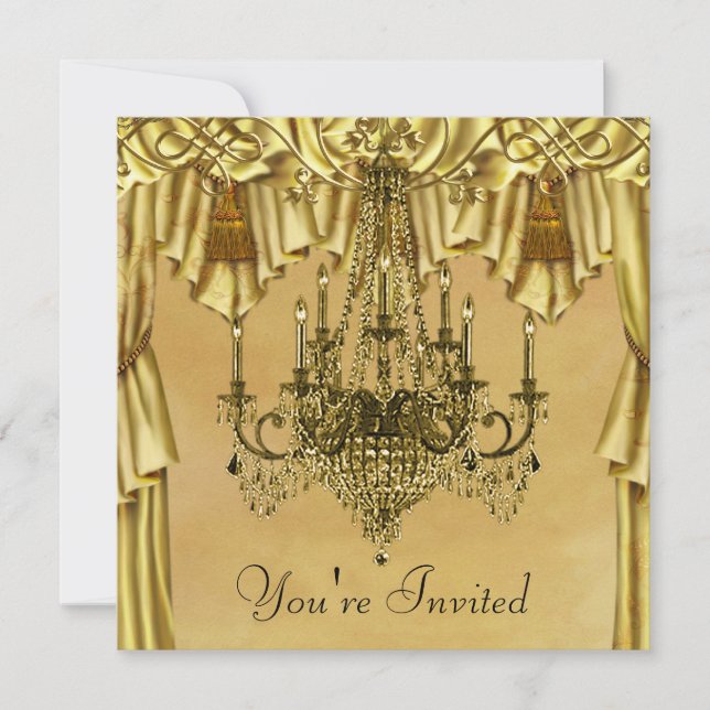 Elegante Gold Chandelier Gold Party Einladung (Vorderseite)