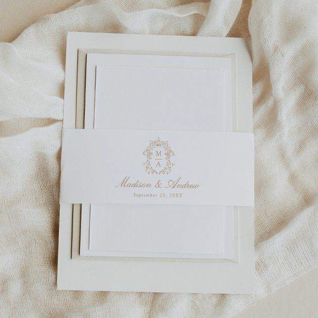 Elegante Gold Chinoiserie Wappen Monogram Wedding Einladungsbanderole (Von Creator hochgeladen)