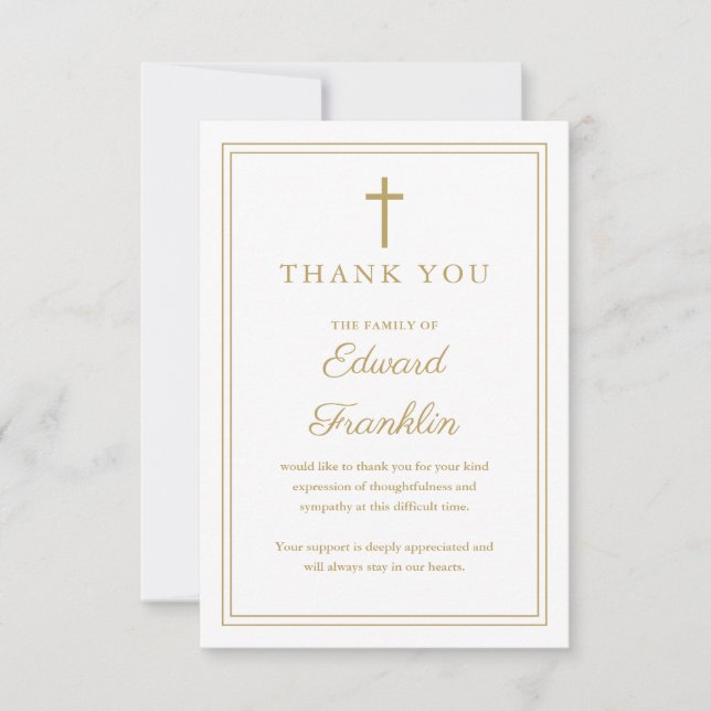 Elegante Gold Christliche Feier zur Beerdigung des Dankeskarte (Vorderseite)