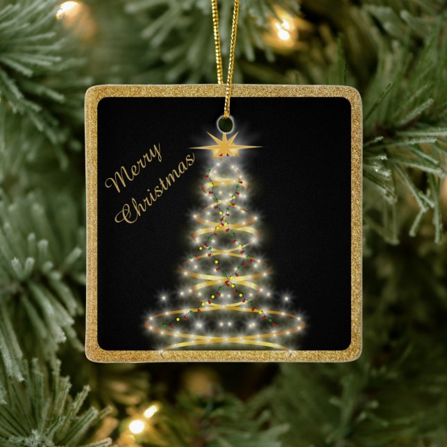 Elegante Gold Christmas Tree Black Keramikornament (Baum)