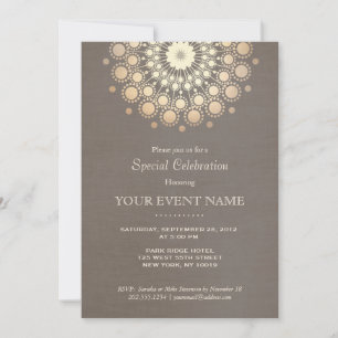 Elegante Gold Circle Motif Taupe Linen Formal auss Einladung