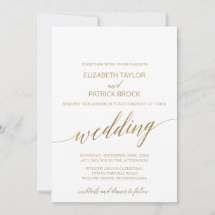 Elegante Gold Cocktails und Abendessen Hochzeit Einladung