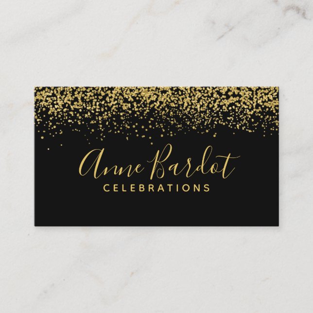 Elegante Gold Confetti & Black Beruflich Visitenkarte (Vorderseite)