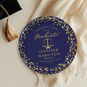Elegante Gold Confetti Law School Abschluss Blue Pappteller