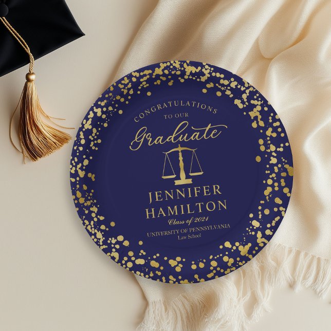 Elegante Gold Confetti Law School Abschluss Blue Pappteller (Von Creator hochgeladen)