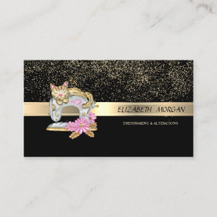 Elegante Gold Confetti, Nähmaschinenkatze Visitenkarte