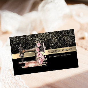 Elegante Gold Confetti, Vintage Nähmaschine Visitenkarte