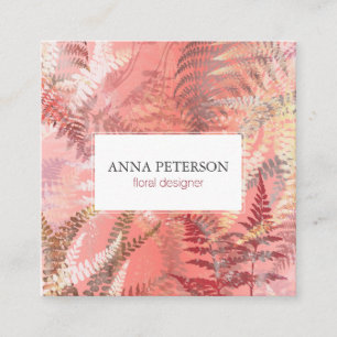 Elegante Gold Coral Pink Fern Blätter Quadratische Visitenkarte