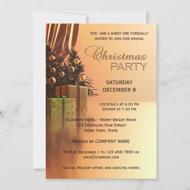 Elegante Gold Corporate Weihnachten-Party Einladun Einladung (Vorderseite)