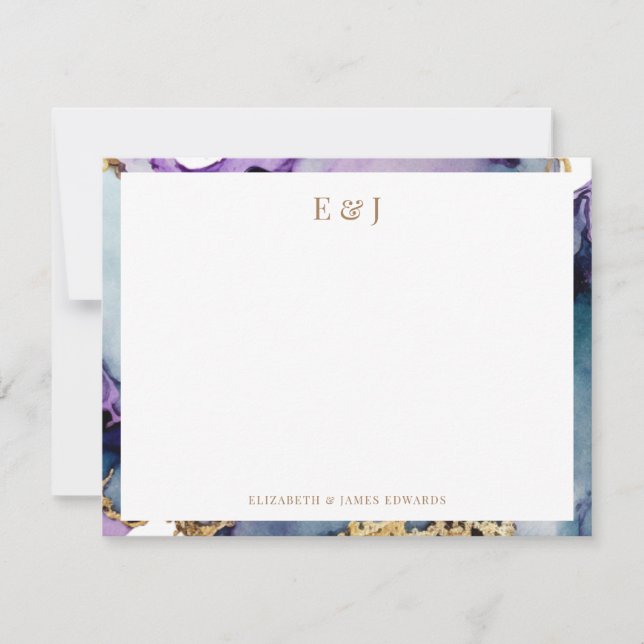 Elegante Gold Couple Initials Alcohol Ink Border Mitteilungskarte (Vorderseite)