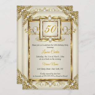 Elegante Gold Cream Pearl Foto Geburtstagsparty Einladung