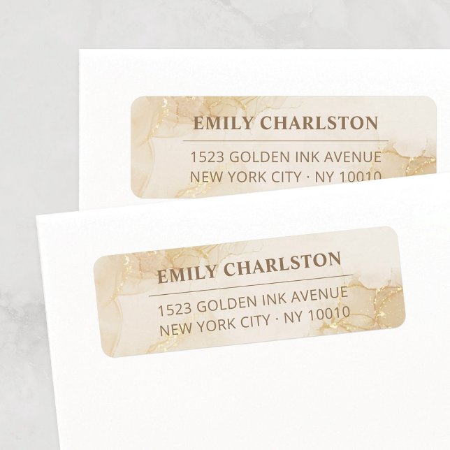Elegante Gold Creme Beige Aquarell Rücksendeadress (Elegant Gold Cream Beige Watercolor Return Address Label Template with Fine Line. Abstract Marbled.)