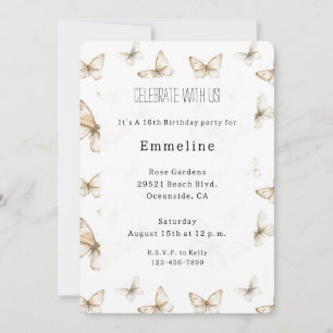 Elegante gold cremeweiße Schmetterlinge Geburtstag Einladung