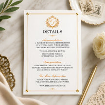 Elegante Gold Crest Hochzeit-Details Beilagekarte