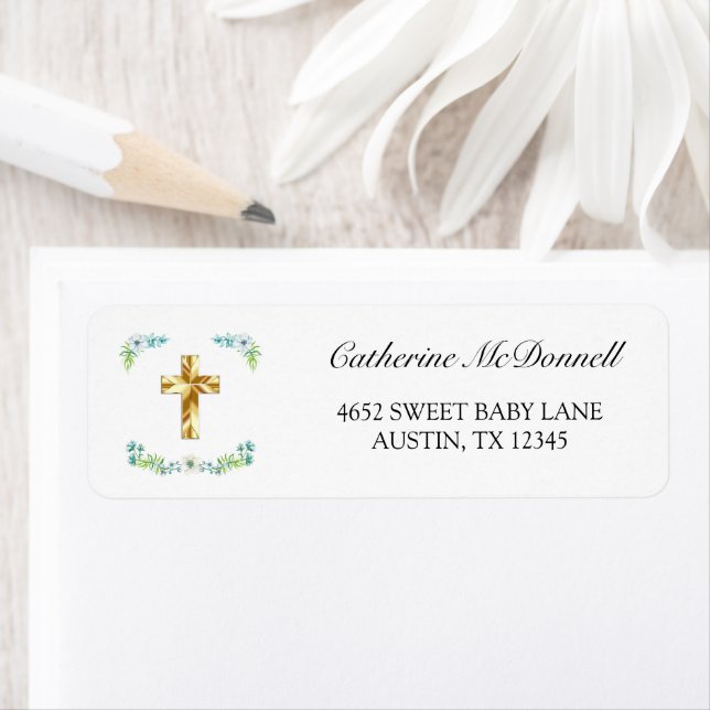 Elegante Gold Cross Boy Taufe Rücksendeadresse (Insitu)