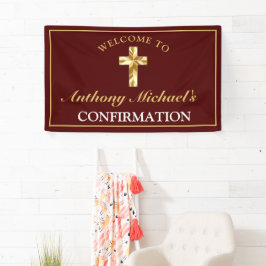 Elegante Gold Cross Burgundy Boys Bestätigung Banner