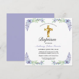 Elegante Gold Cross Lavender Boy Taufe Karte