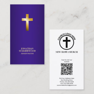 Elegante Gold Cross Lila Name Card für Pastor Visitenkarte