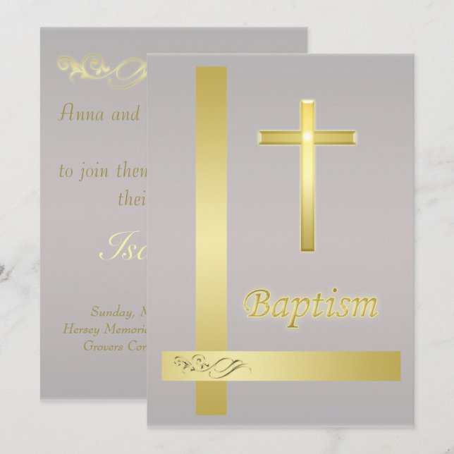 Elegante Gold Cross Taufe Einladung zur Weihnachts (Vorne/Hinten)