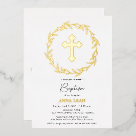 Elegante Gold Cross Taufe Folieneinladung