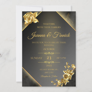 Elegante Gold Curls auf Black - Budget Wedding Rec Einladung