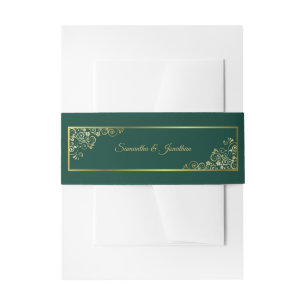 Elegante Gold Curls & Wirbel Smaragdgrüne Hochzeit Einladungsbanderole