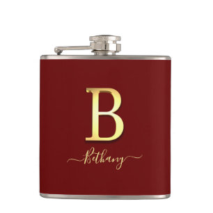 Elegante Gold Custom Monogram B Name Flask Flachmann
