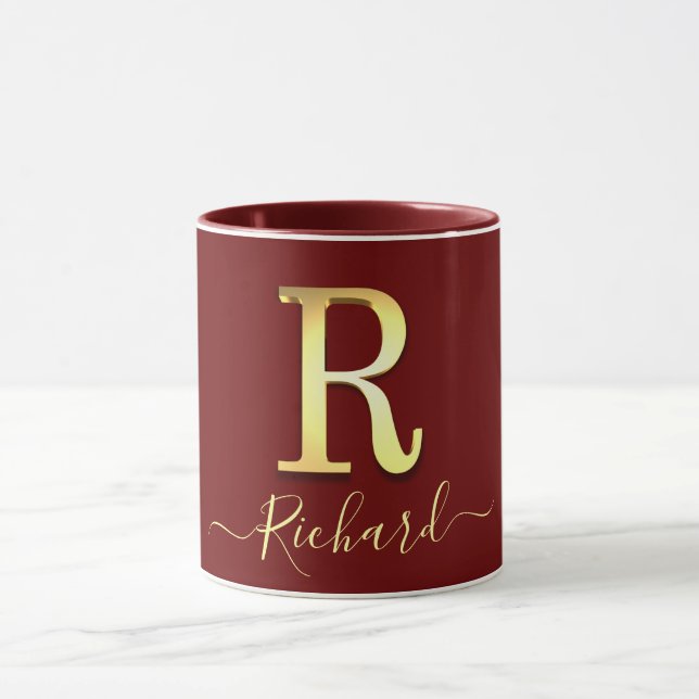 Elegante Gold Custom Monogram R Name Tasse (Zentrum)