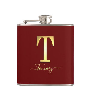 Elegante Gold Custom Monogram T Name Flask Flachmann