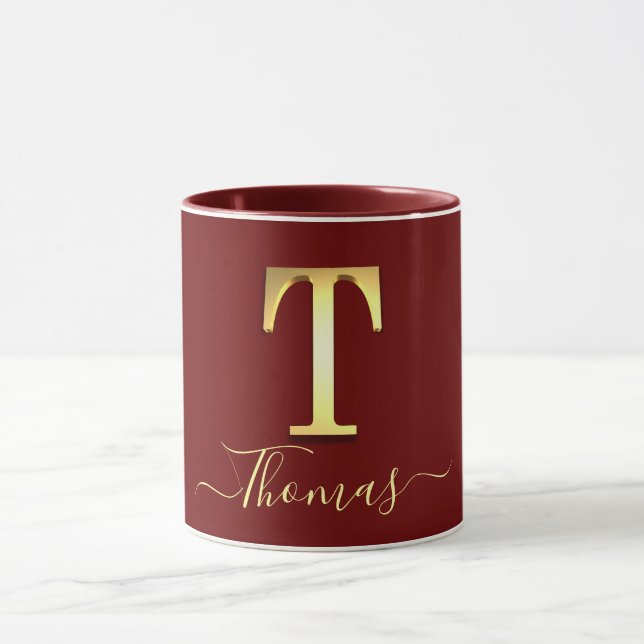 Elegante Gold Custom Monogram T Name Tasse (Zentrum)