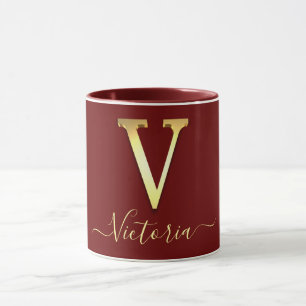 Elegante Gold Custom Monogram V Name Tasse