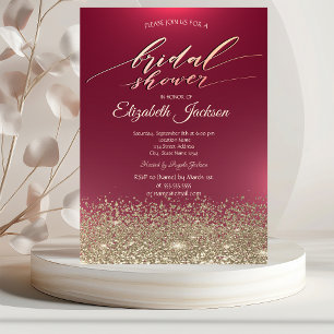 Elegante Gold Diamanten Rote Hochzeitsdusche Einladung