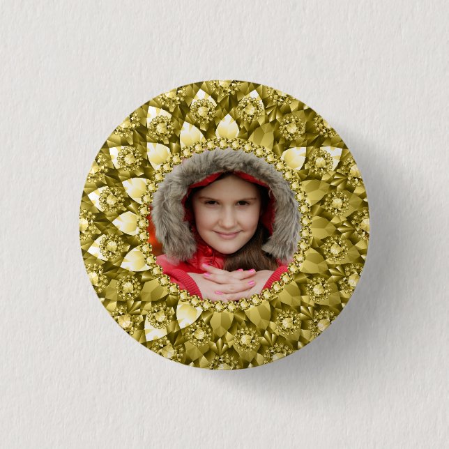 Elegante Gold Diamonds Print Foto Frame Button (Vorderseite)