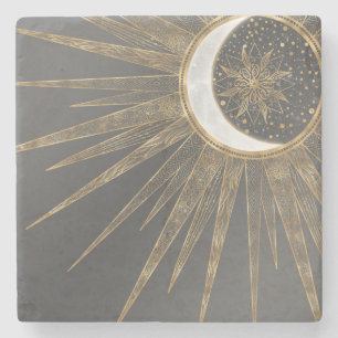 Elegante Gold Doodles - Der Monte Mandala Steinuntersetzer