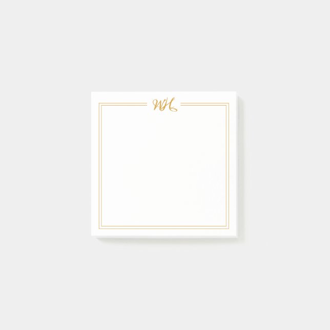 Elegante Gold-DoppelgrenzenMonogramm-Post - Anmerk Post-it Klebezettel (Vorderseite)