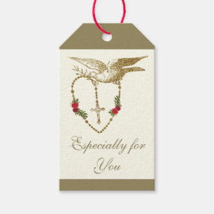 Elegante Gold Dove Heilige Rosenkranze Vintage Ros Geschenkanhänger