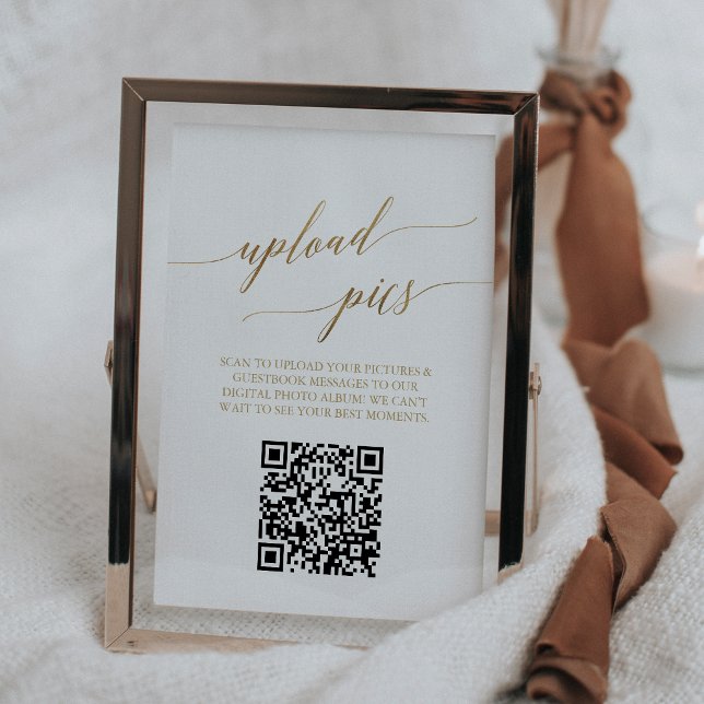 Elegante Gold druckbare Tischnummer Foto QR Code (Elegant Gold Printable Table Number Photo QR Code)